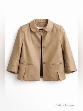 Marni minimalist leather jacket cropped 34 sleeve italian size 38 Quiet Luxury